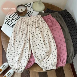 Fashion Baby Girl Boy Corduroy Pant Infant Toddler Teens Child Elegant Floral Trousers Spring Autumn Winter Baby Clothes 1-12Y