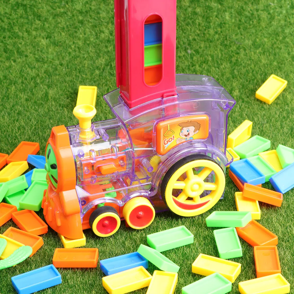 80pcs Electric Domino Train Kids Automatic Learning Game Transparent Blocks Fun Educational Playset Safe Creative Building