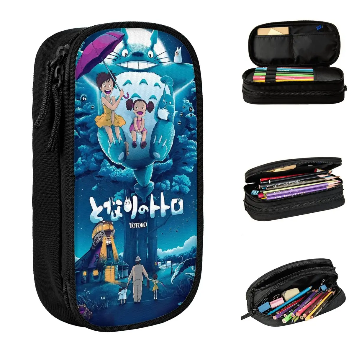 Cartoon T-TotoroS Film Pencil Case Fun Anime Pen Box Bags Student Big Capacity Students School Gift Pencilcases