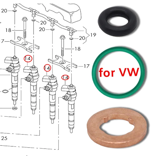 Imagen 1 del producto Boquilla de inyector de combustible, Kit de junta tórica de cobre para VW AMAROK, ARTEON, GOLF, PASSAT, CADDY, POLO VI 2017-2021, accesorios de coche, 6 uds.