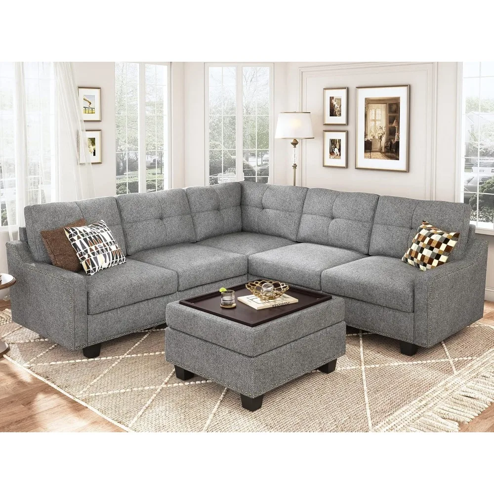 Convertible Sectional Sofa with Storage Ottoman L Shaped Couch for Small Apartment Reversible Sectional Sofa for Living Room