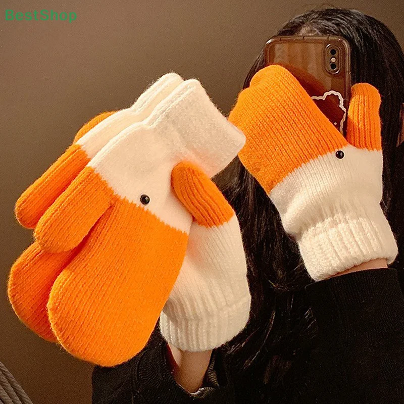 ♥ ♥ ♥ Lustige Strickhandschuhe im Big Goose-Design, warme Herbst- und Winterfäustlinge für Damen, mit Fleece gefüttert und verdickt zum Schutz vor Kälte