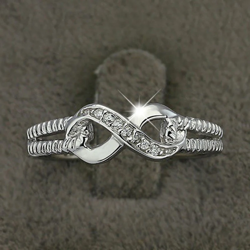 Lucky Letters 8 Shaped Rings For Women Real 925 Sterling Silver Color AAA Cubic Zirconia Eternity Jewelry Kobiecy prezent ślubny — zdjęcie 4