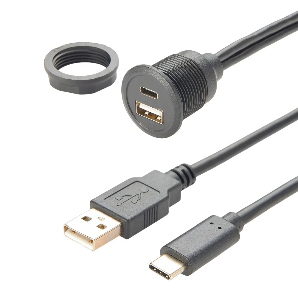 Круглый панельный монтаж USB C и USB 2.0 Резьбовой фиксированный встроенный автомобильный кабель USB Type C 3.1 и USB 2.0 Кабель для скрытого монтажа между мужчинами и женщинами