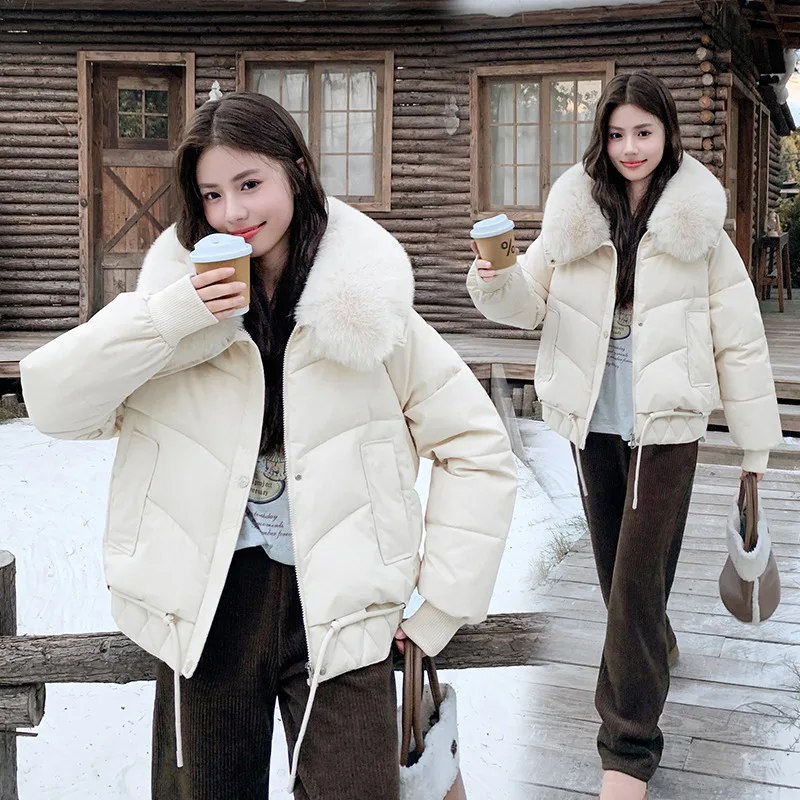 Parkas Women Short Coats Hooded Fur Collar Jackets Full Sleeve Thick Warm Y2k Streetwear Elegant Jacket Work Autumn Winter 2025