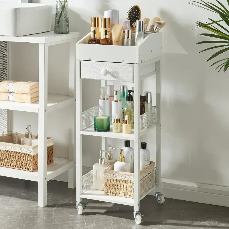 Makeup Organizer Cart,3 Tier Floor Make up Storage Stand with Drawer, Free Standing Skincare Cosmetic Display Holder