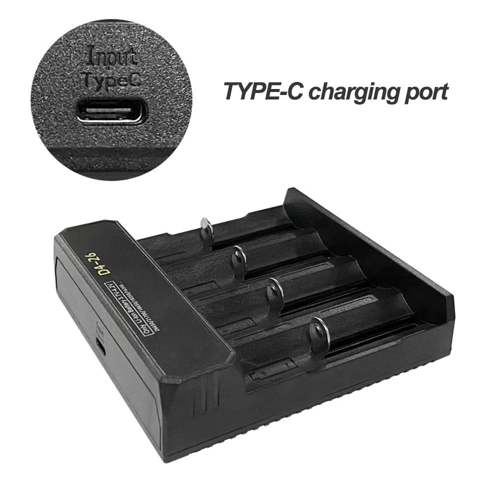 18650 21700 18350 26650 Li-ion Lithium Battery Charger USB Type-C Independent 3.7V-4.2V Portable 4 Slot Charging Adapter D4