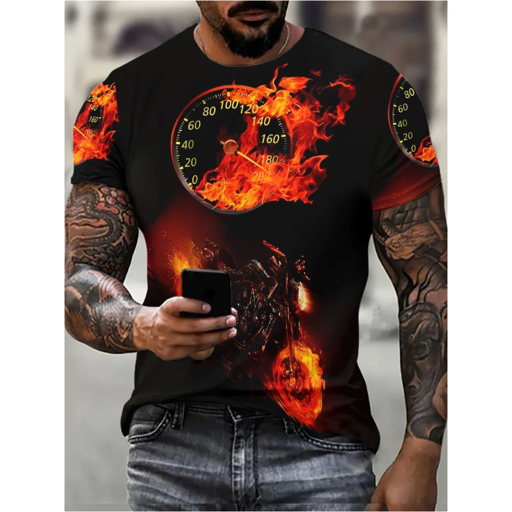 New Vintage Motorcycle Pattern T-shirt for Men 3d printed Cool Streetwear Summer Short sleeve Cyberpunk Style Tees Tops Clothin