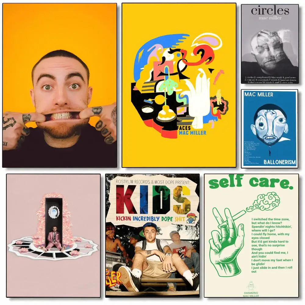 Singer Mac Miller Poster Self-adhesive Art Waterproof Paper Sticker Coffee House Bar Room Wall Decor