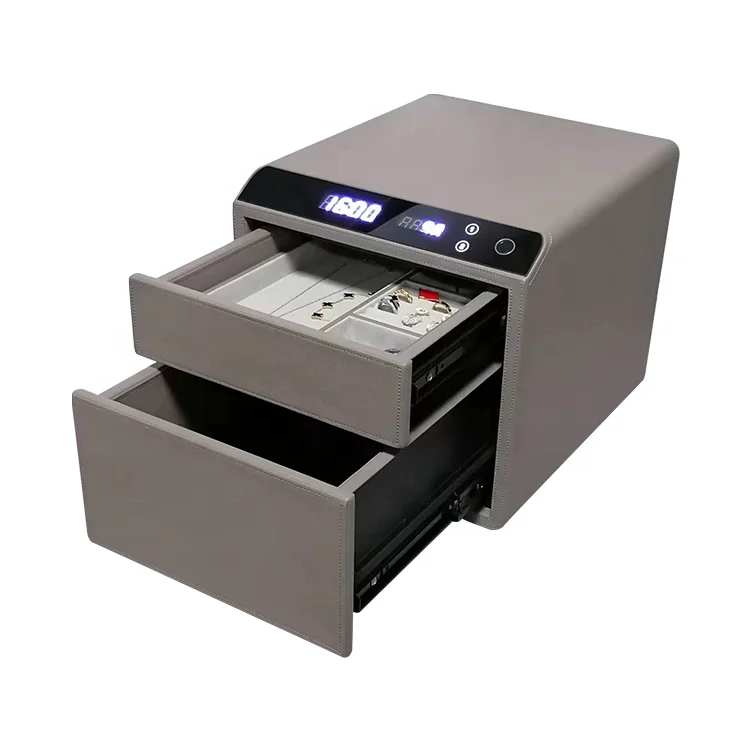 Leather Jewelry Safe, Double-layer Raised Drawer Type Intelligent Fingerprint Safe, Household High Appearance Anti-theft Safe