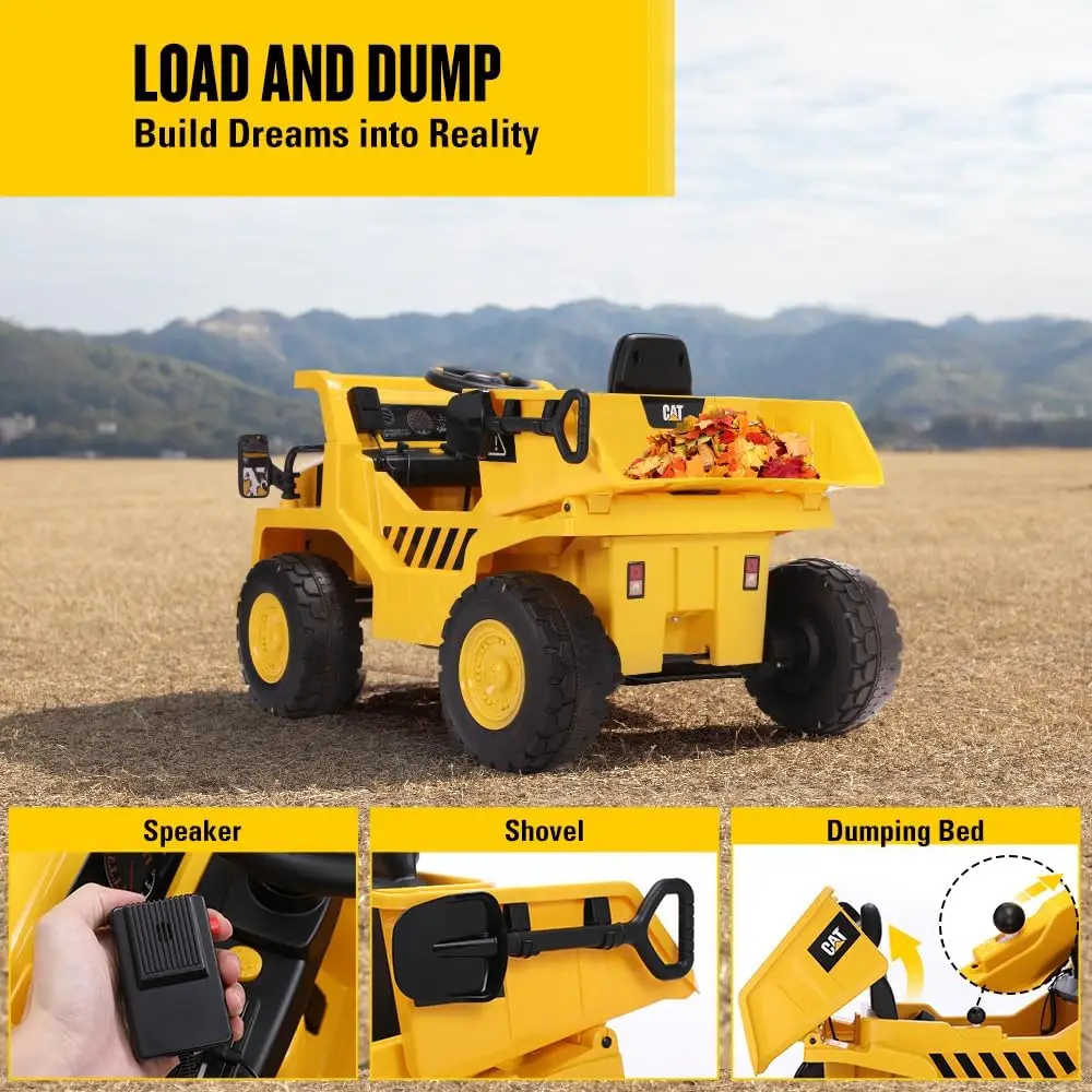 덤프 트럭, 원격 제어 기능이 있는 어린이 전기 자동차, 덤프 침대, 삽, LED 조명, 블루투스/MP3/USB, 배터리 전원을 타고 12V 7AH 타기