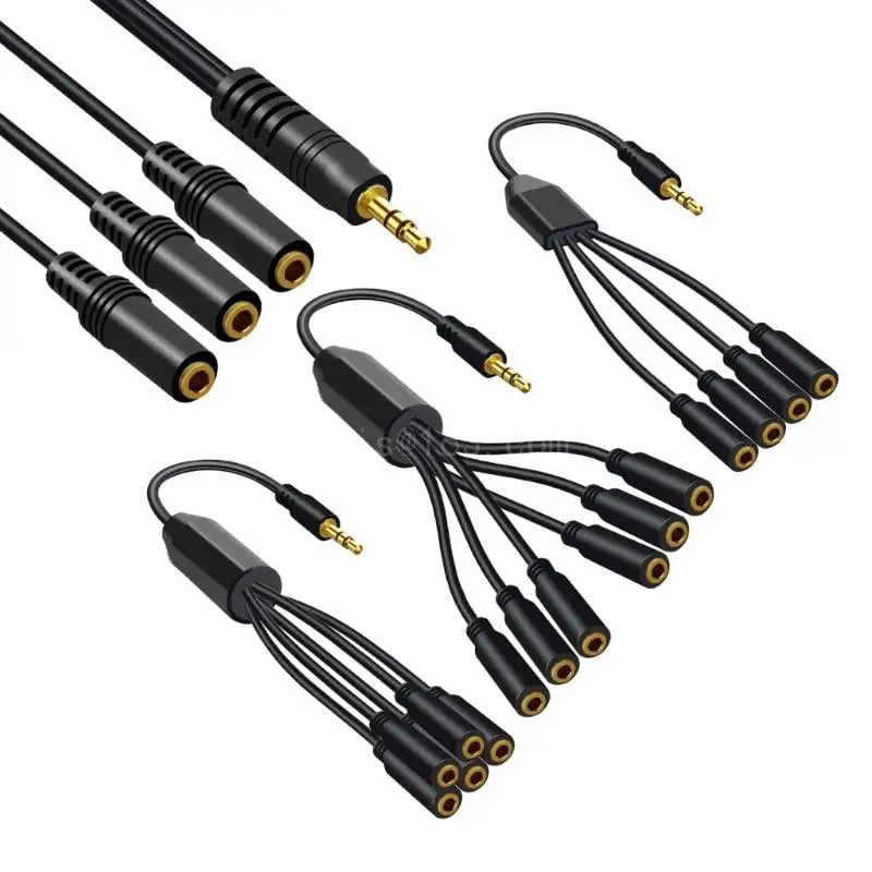 3/4/5/6 Way 3.5mm AUX Cable 1 Male to Multiple Female Connectors Extension Cord AUX Wire Line for Speaker Headphones