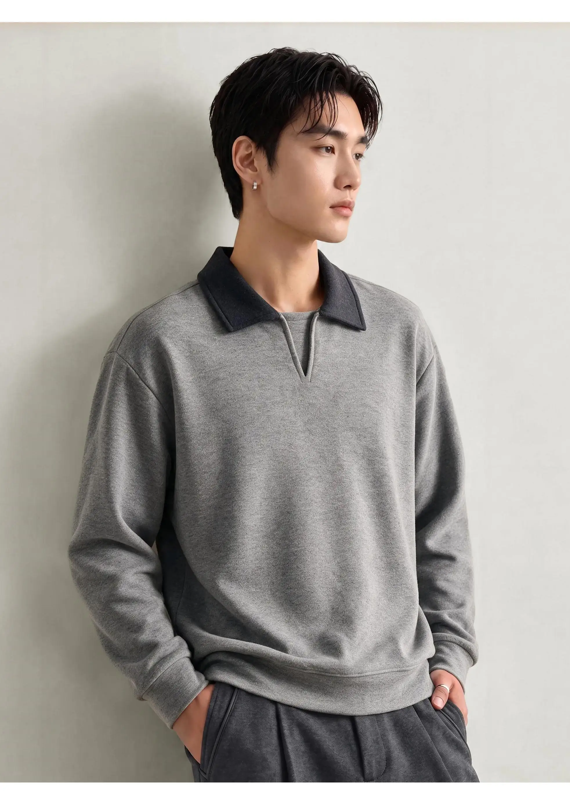 Men Splice Collar Loose Casual Pullover Sweatshirts Autumn Winter Streetwear Vintage Fashion Hoodies Sweatshirts Coat Tops