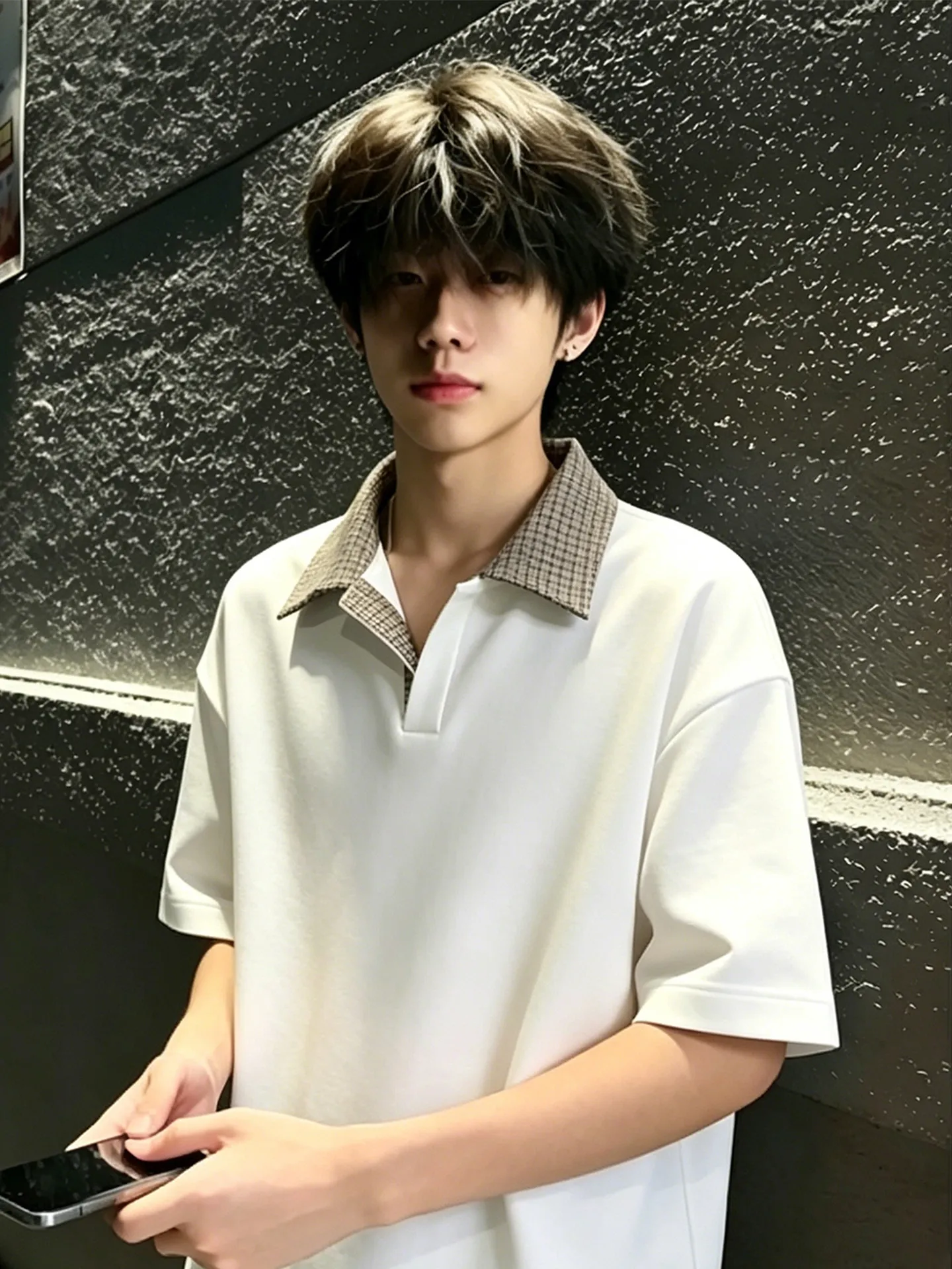 White Polka Dot  Shirt Short Sleeve Men Summer Youth Style Collar Shoulder T-Shirt Upper Body Half Sleeve Casual Fashion