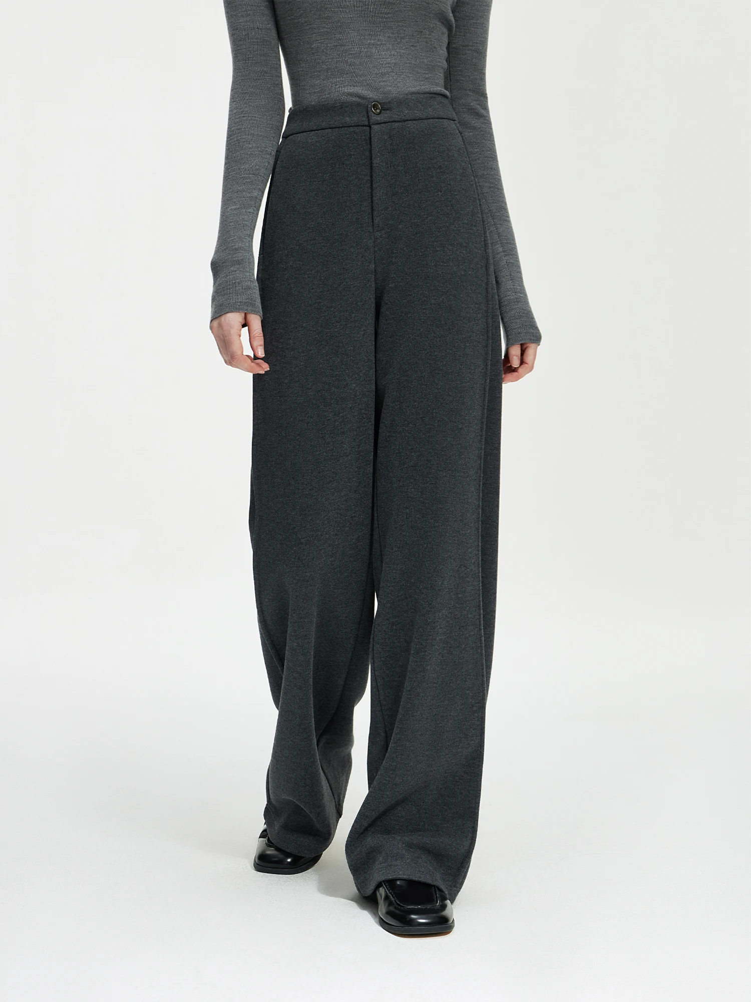 FSLE Women Winter Long Trouser Thick Straight Commuter Beige All-Match Pants 1.4% Wool 3.1% Acetate Women Thicken Pant 24FS14481