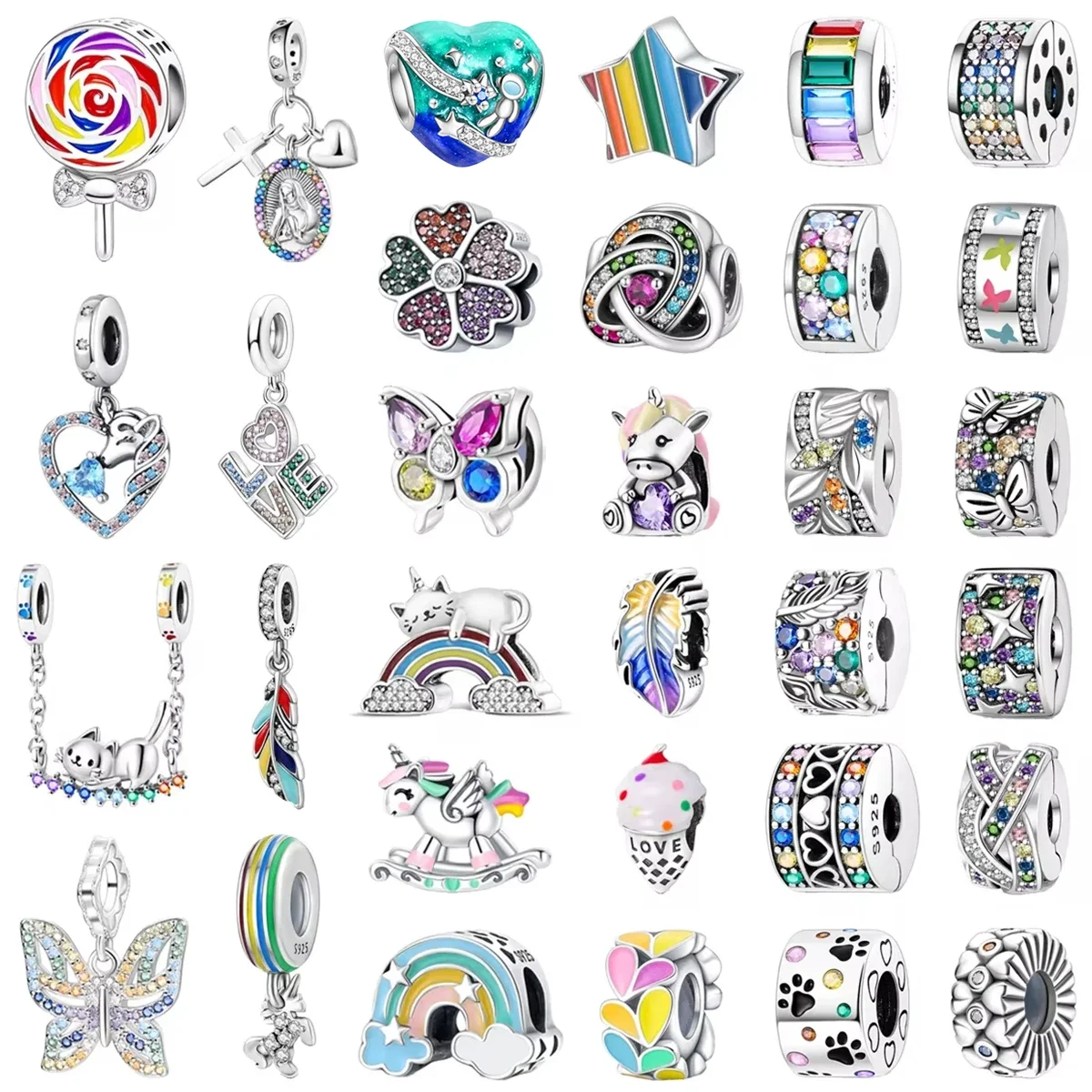 

Original 925 Sterling Silver Rainbow Animal Safety Clip Jewelry Clip Beaded Charm for Pandora DIY Bracelet Ladies Jewelry Gift