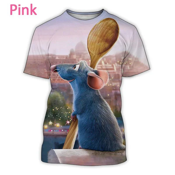 2024 New Hot Selling American Cartoon Ratatouille Remy 3D Printing Men\'s Short-sleeved T-shirt