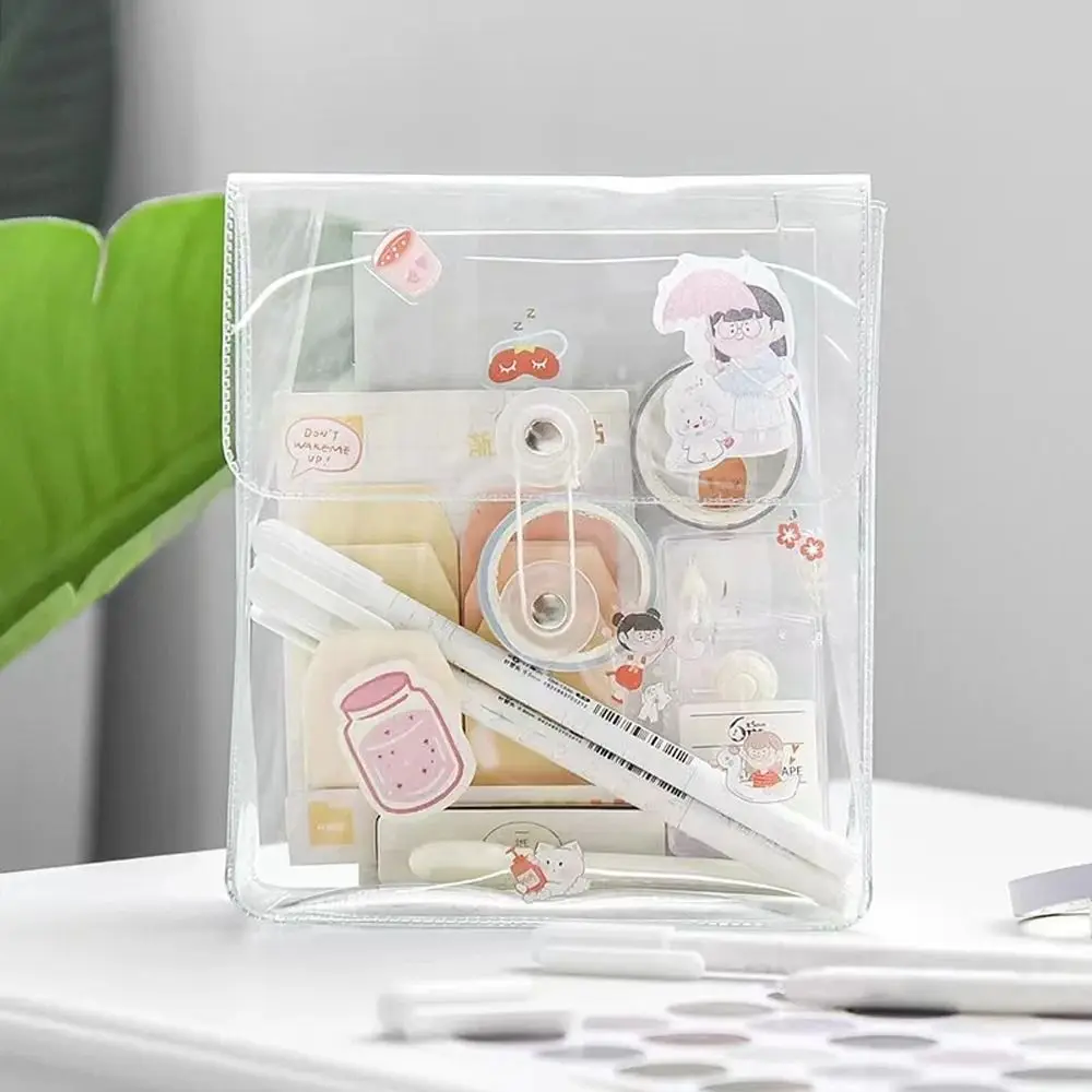 Waterproof PVC Pencil Pouch Square Rectangle Makeup Bag Transparent Storage Bag Clear Visible Stationery Stickers Bag