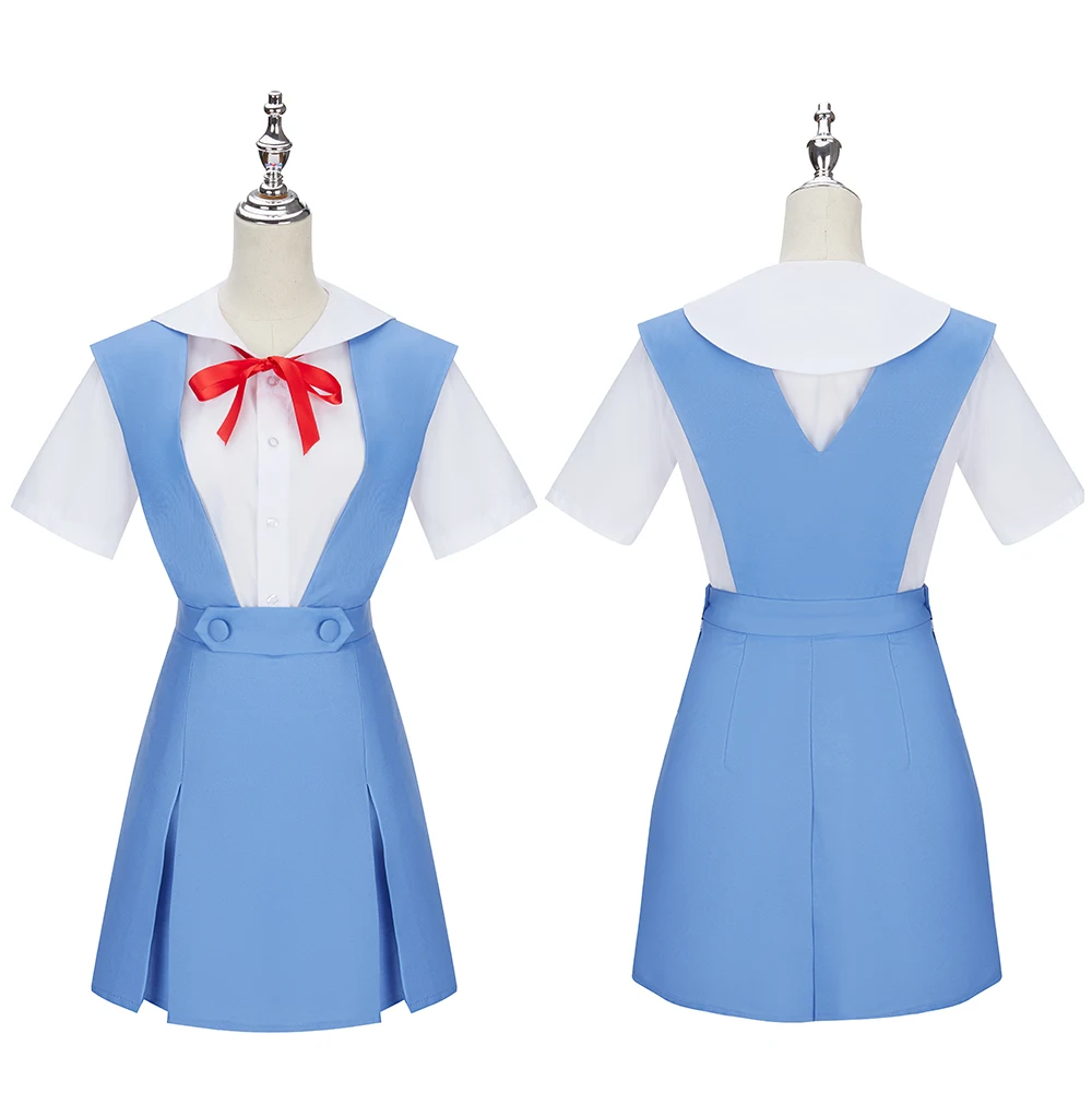 

Anime Asuka Langley Soryu Cosplay Costume Ayanami Rei Girl Blue and White School Uniform Sailor Outfit Strap Skirt Halloween Set