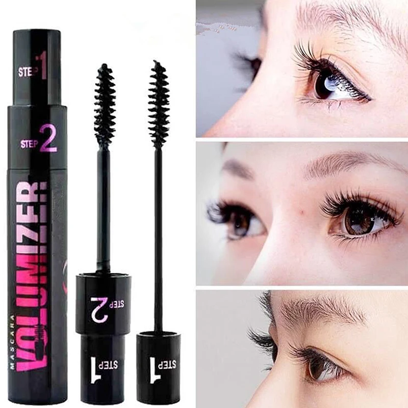 Mascara imperméable à l'eau à double usage, 2 en 1, fibres oculaires, extension de cils allongés, brosses à friser anti-transpiration