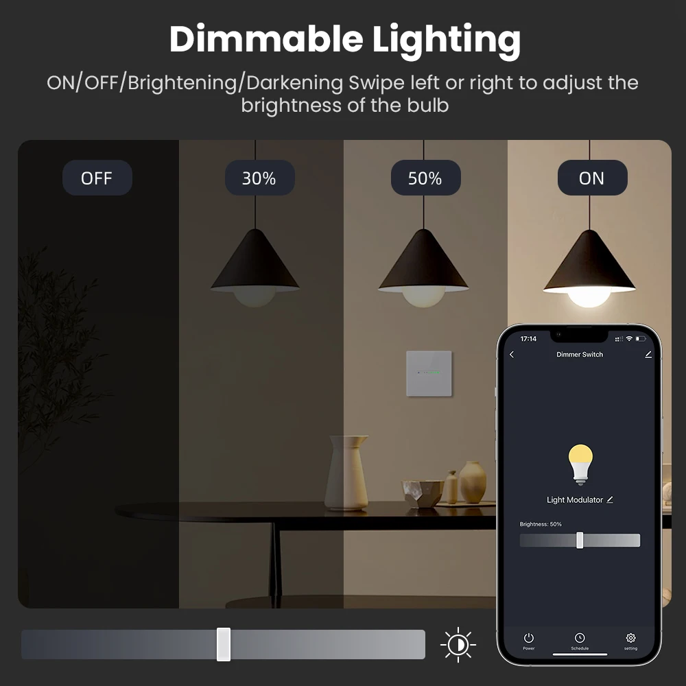 AVATTO Tuya WiFi 1/2 Gang Smart Dimmer Switch, EU Dimmer Interruttore Della Luce Touch Pannelli di Vetro di Controllo Per Alexa Google Casa Alice