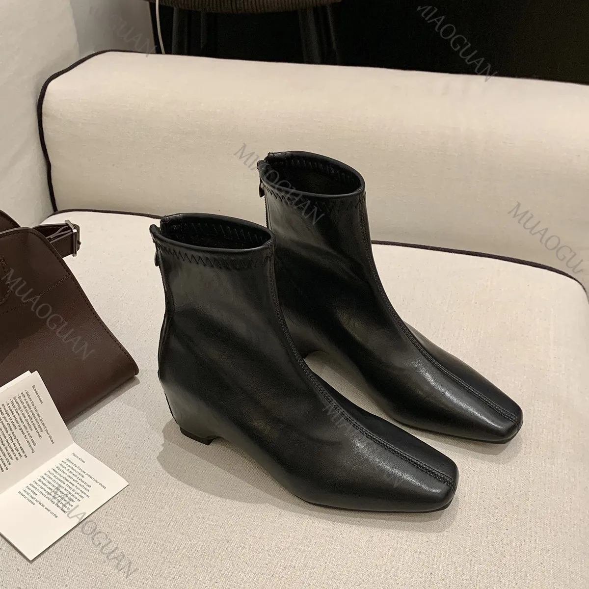 Autumn Winter Fashion Soft Leather Boots High Heels Women Slim Ankle Booties Elegant Outdoor Square Toe Shoe Modern Short Botas