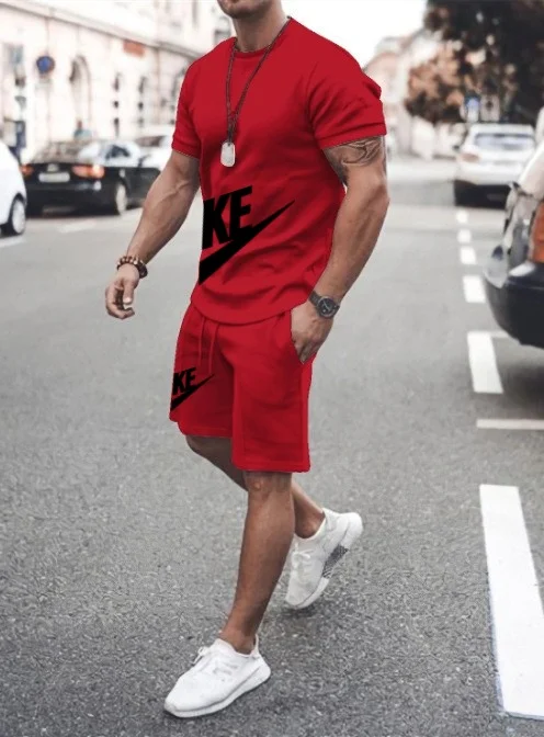 2024new men's sportswear short sleeved T-shirt and sports shorts summer casual jogging pants set men's two-piece setquick drying