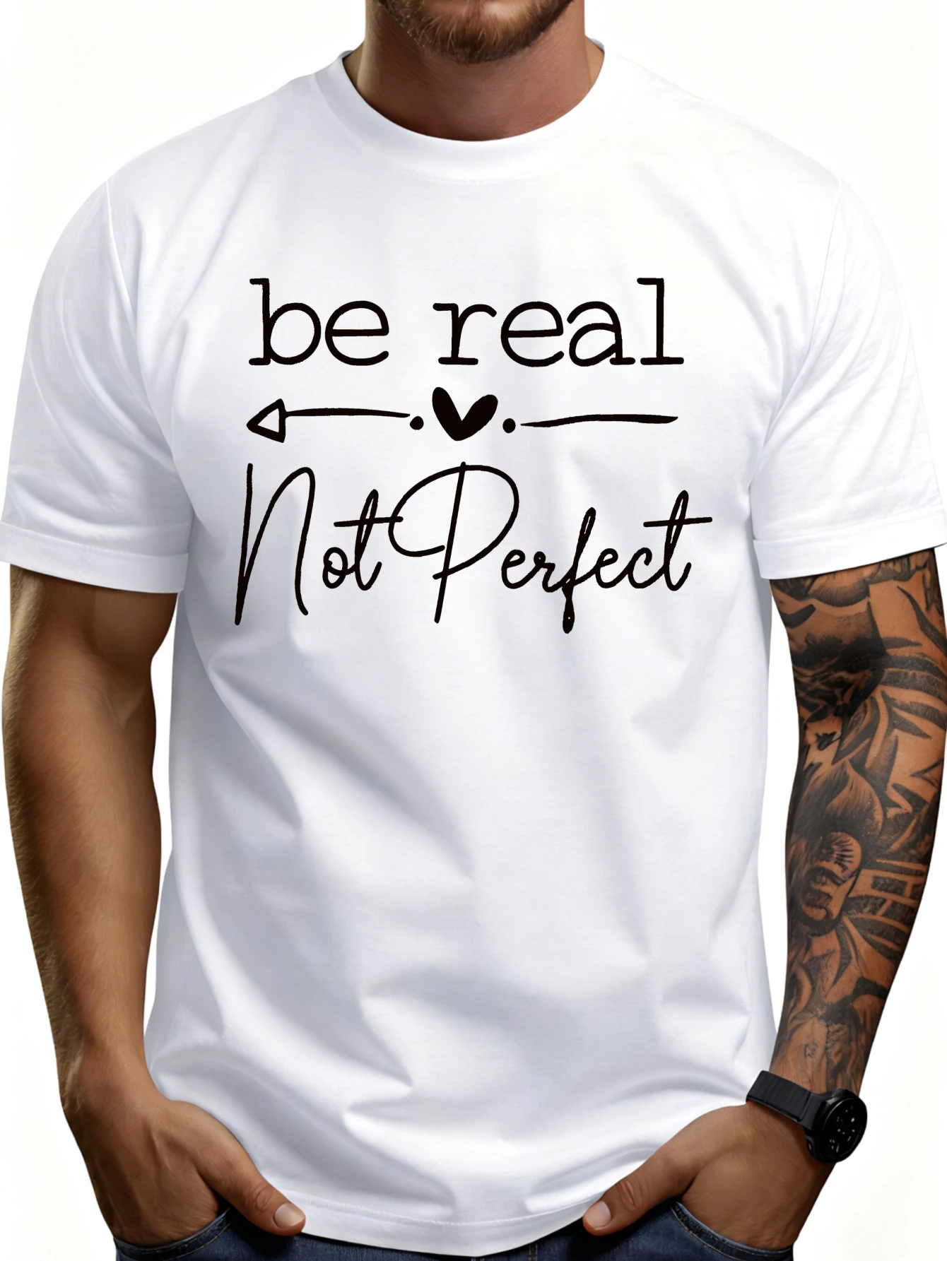 Men's Plain Graphic T-Shirt - Breathable, Soft, and Lightweight - Be Your Authentic Self, Don'T Need to Be Perfect - Vintage Fun Graphic Casual Short-Sleeve Summer Top, Gift for Others