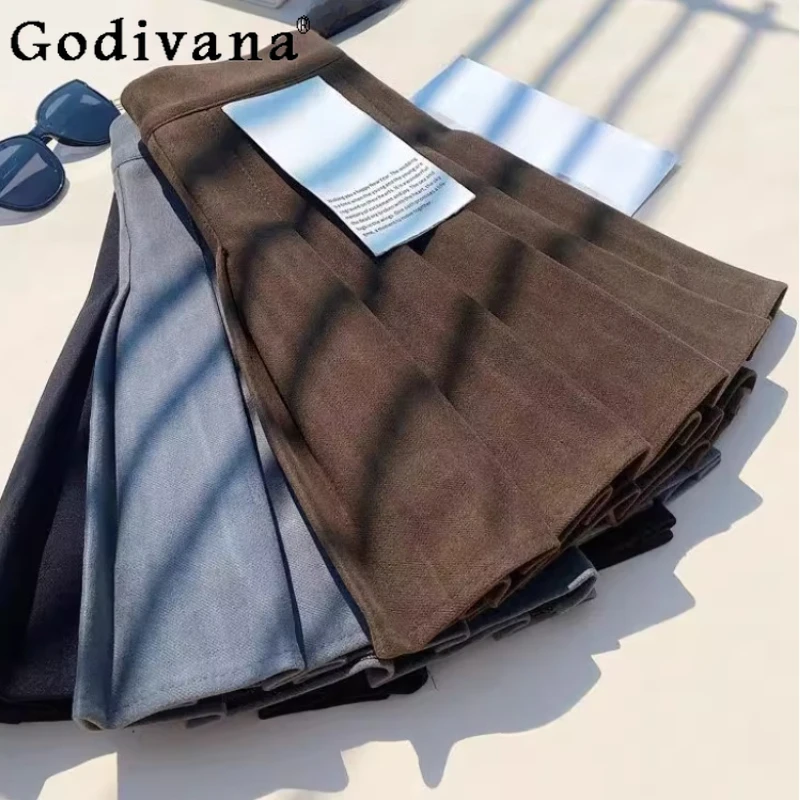 حجم كبير النساء خريف شتاء موضة الحد من العمر كلية الصوفية تنورة عالية الخصر ألف خط تنوعا بلون مطوي التنانير #1