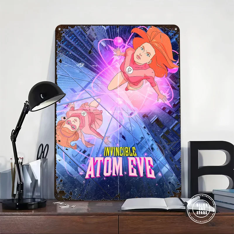 Invincible: Atom Eve Comic Cover 3D Texture Printed Poster Custom Vintage Metal Tin Plate Sign for Wall Art Luxury Home Decor