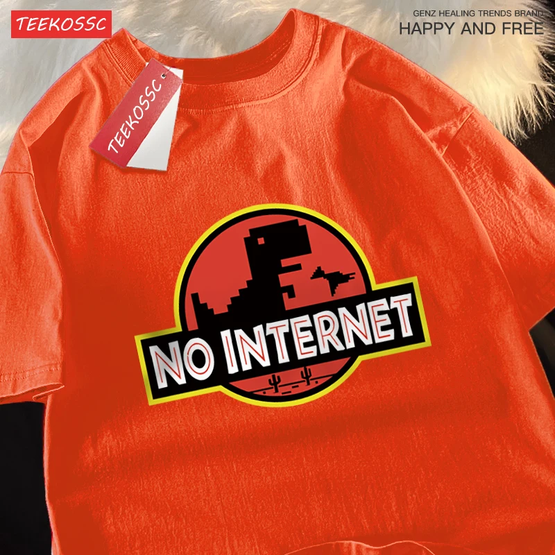 No Internet Fun Little Dinosaur Short Sleeve Mens Cartoons Cotton Tshirt Summer High Quality Clothing Fashion Oversize T-Shirts