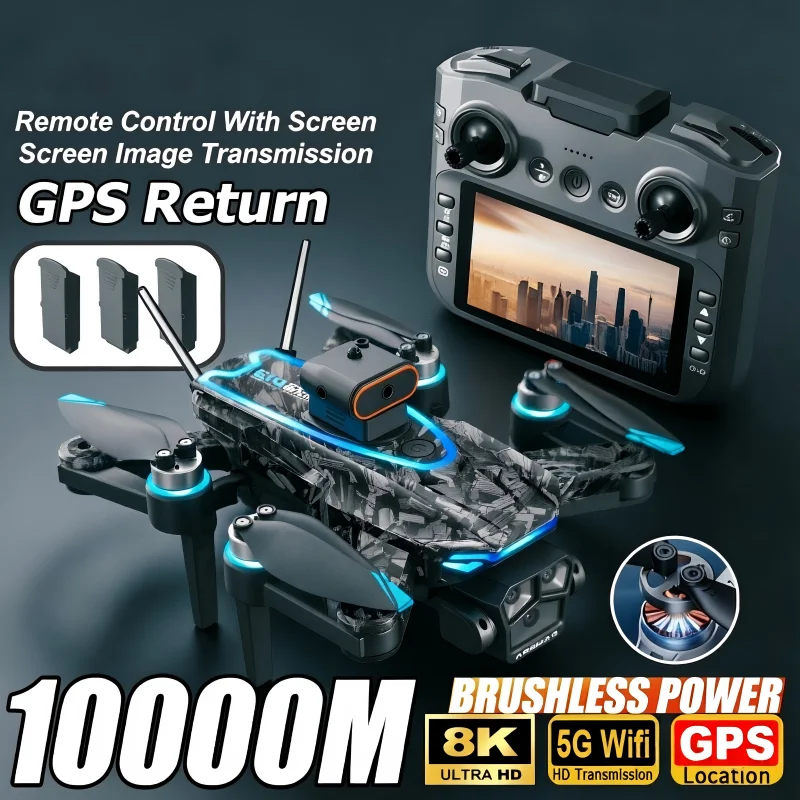 D13 GPS Drone 8K Triple-Camera HD Optical Flow Intelligent Obstacle Avoidance Brushless Motor Screen Remote Control Drone