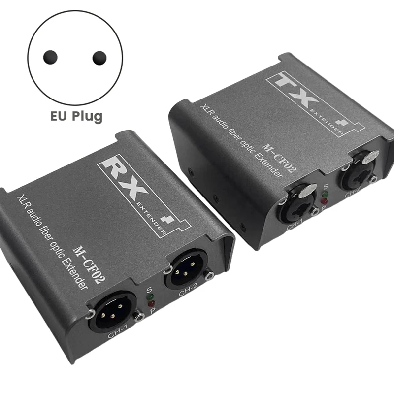 RISE-2 Way XLR Audio Fiber Optical Extender Transceiver Receiver Up To 20Km 2 CH XLR Balanced Audio Fiber Extender EU Plug