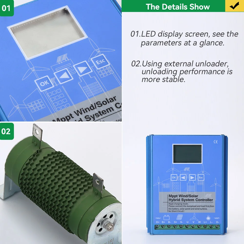 Imagem -02 - Controlador de Carga Mppt para Sistema Híbrido Solar e Eólico Regulador Automático Uso Doméstico Painel Solar Gerador de Moinho de Vento 12v 24v 48v 3000w 6000w