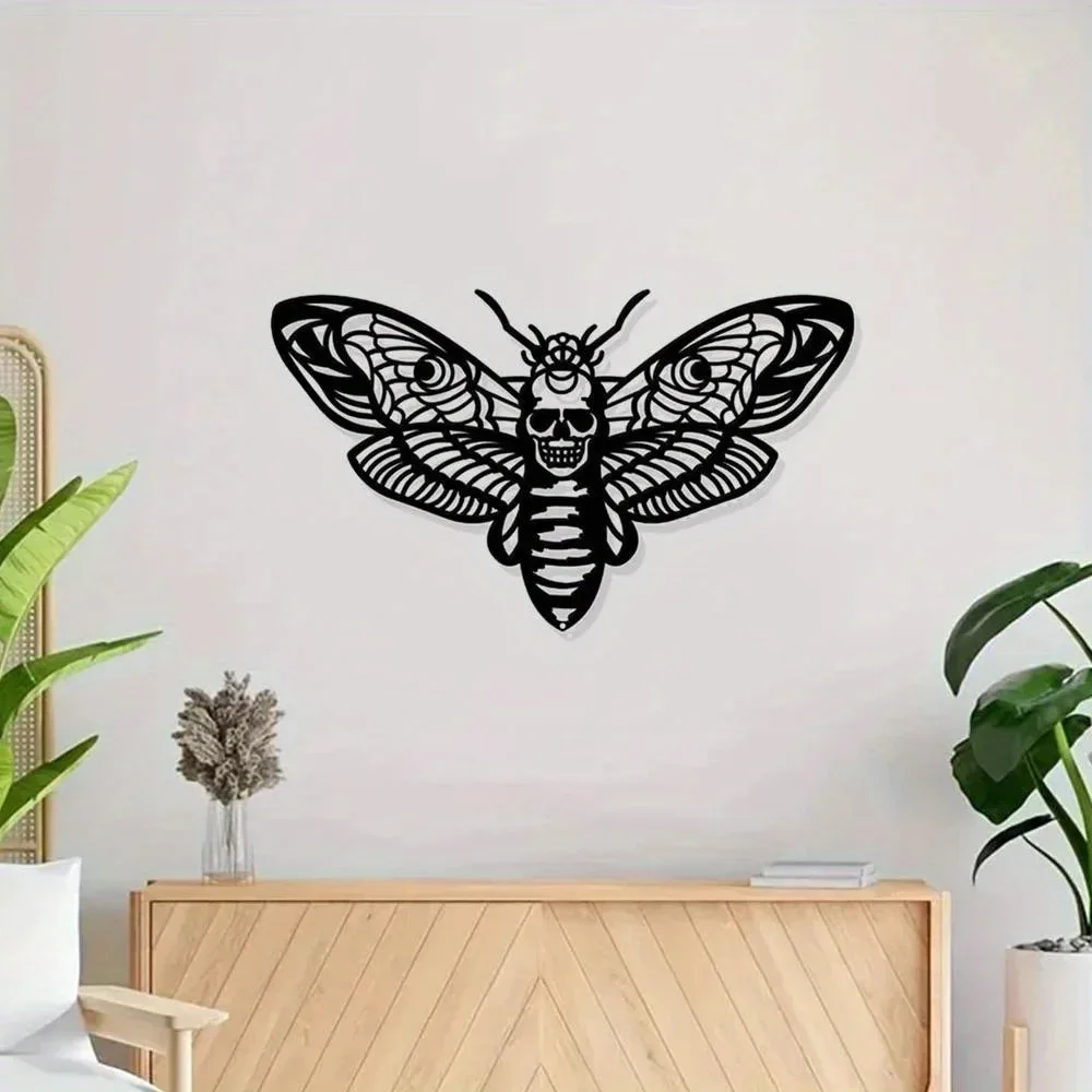 CIFBUY Gothic Metal Wall Art, Death Head Moth Iron Sculpture, Eerie Aesthetic Decor for Elegant Bedroom Home Space