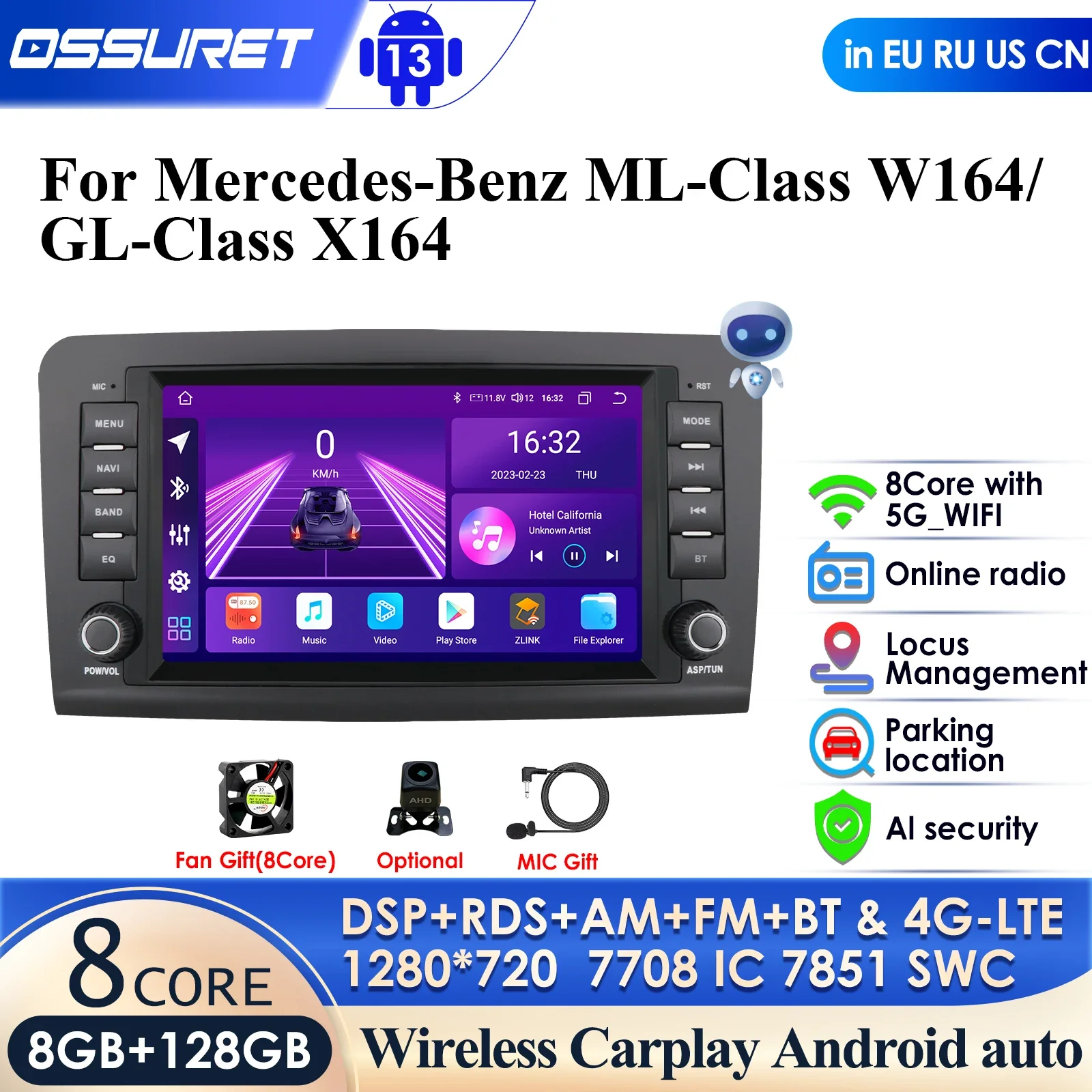 

4G 64G AutoRadio 2 Din Android Car Radio Multimedia for Mercedes ML W164 X164 ML350 ML300 GL500 ML320 ML280 GL350 Navigation GPS