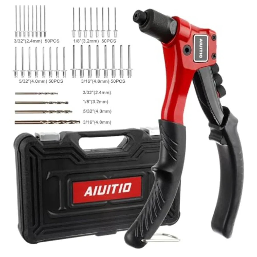 طقم مبرشم يدوي مع 200 برشام و4 لقم ثقب لإصلاح الخشب والبلاستيك المعدني وتطبيقات التجميع Portab المتين