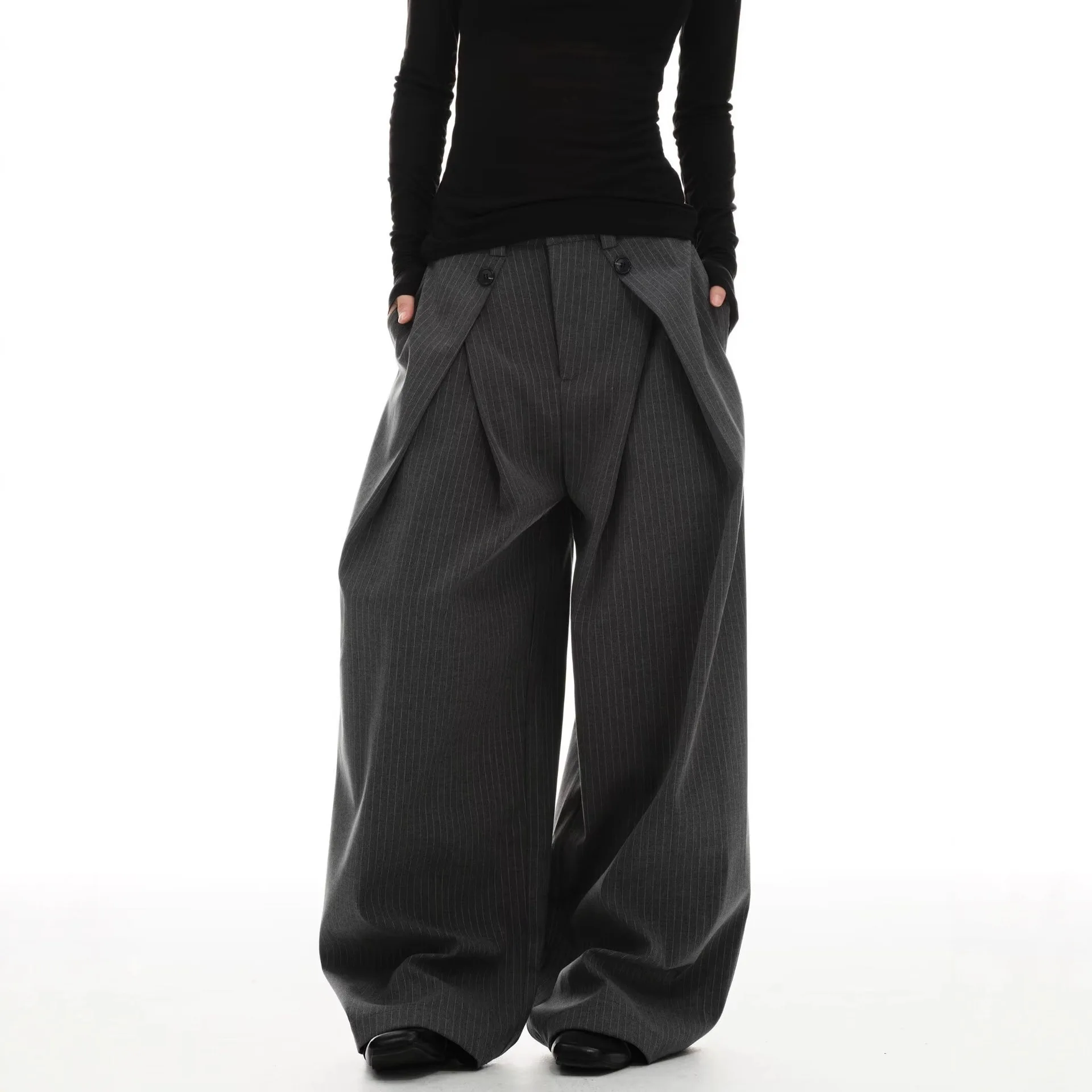 

2026 New Vintage Pinstripe Suit Pants Loose Wide Leg Slimming Long Pants Casual Commute Trousers For Men And Women