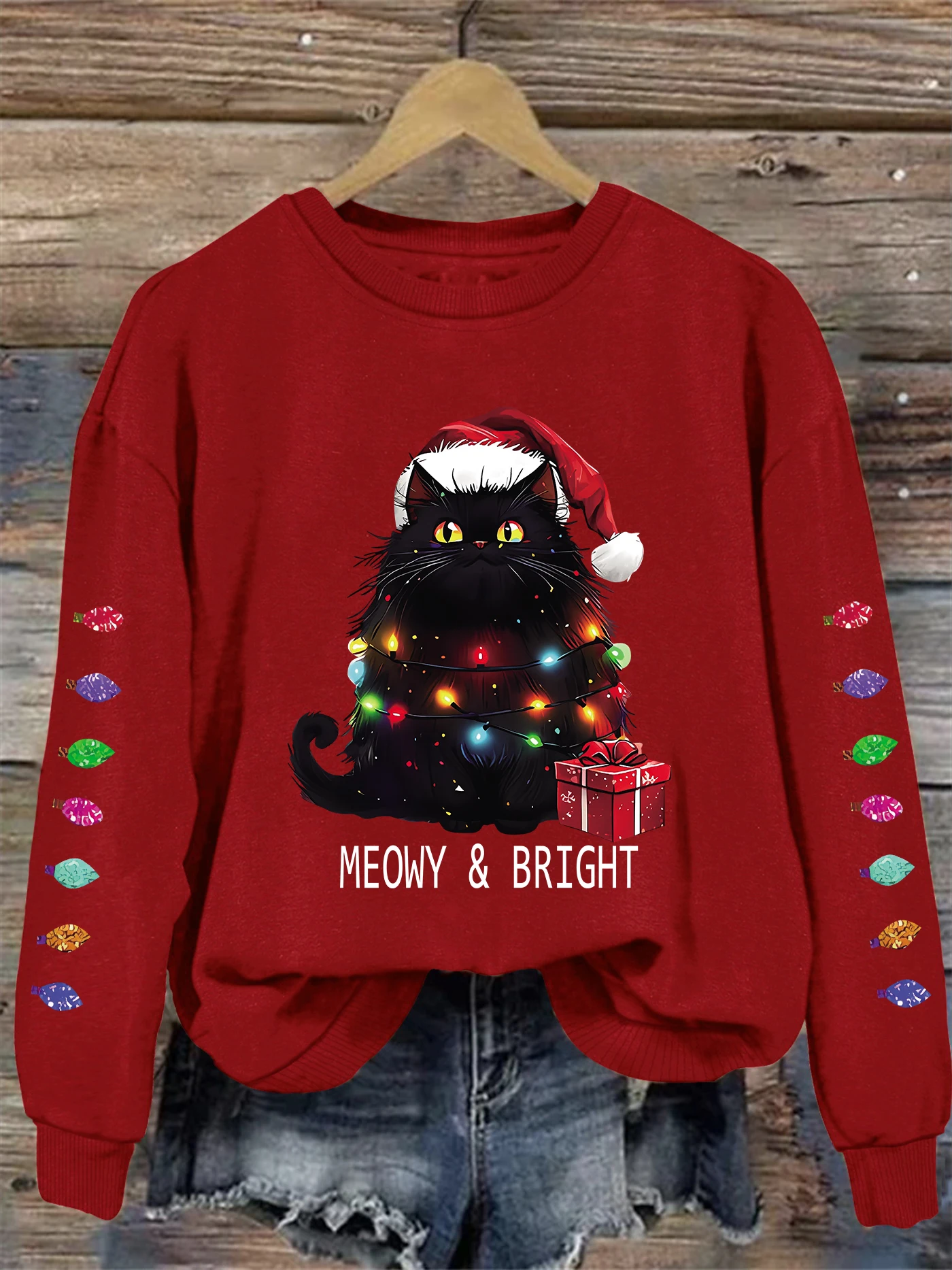 Christmas print sweatshirt, crew neck casual sweatshirt for winter & fall, women\'s clothing.