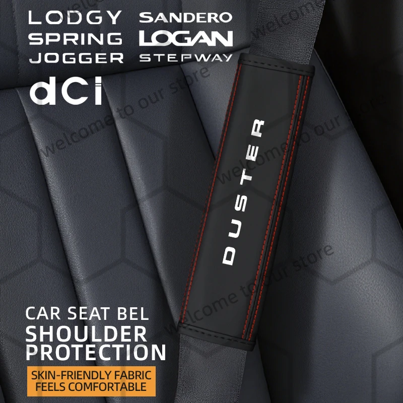 2Pcs For Sandero Stepway Duster Jogger Spring Logan Lodgy DCI Emblem Logo Leather Car Safety Belt Shoulder Cover Pads Interior