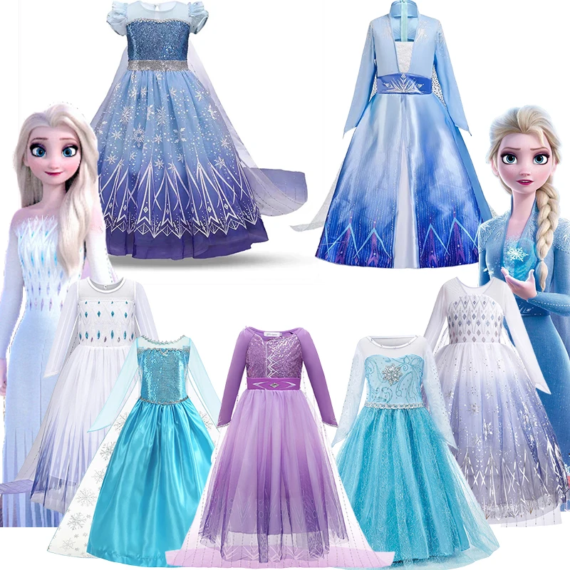Chica Cosplay Disney Frozen Anna Elsa vestido de princesa con capa niños vestir fiesta de Halloween carnaval ropa de Reina de la nieve Vestidos
