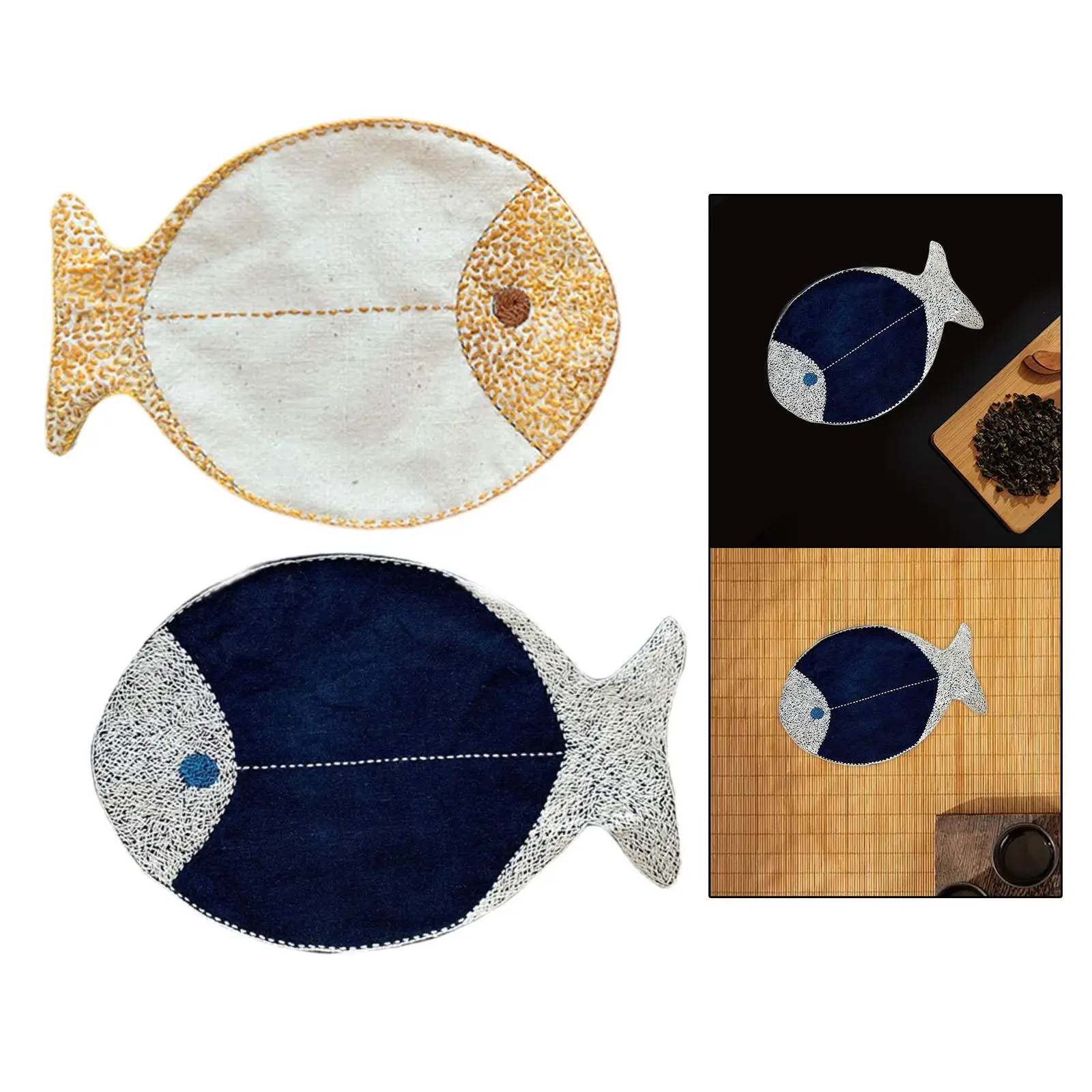 

Tea Mat DIY Sashiko Set Practice Kits Craft Supplies Fish Shaped for Handmade Projects Arts Craft Decoration Pendant Patchwork