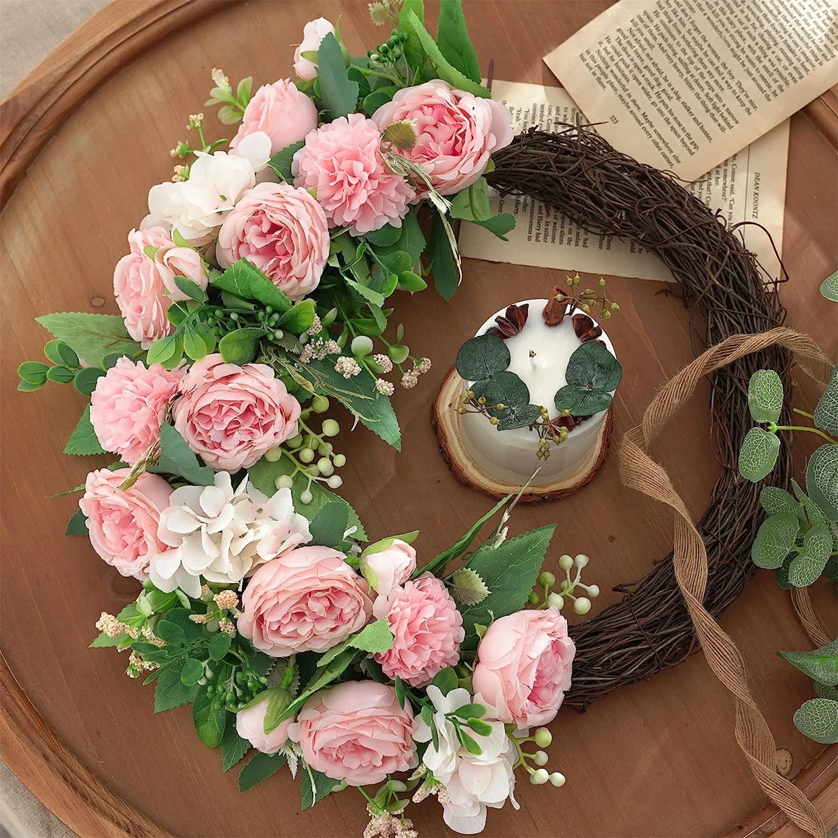 Lot 8 Bouquets Pivoines Artificielles Soie – Fleurs Mariage Décoration Maison Rose & Rose Foncé 32 Cm