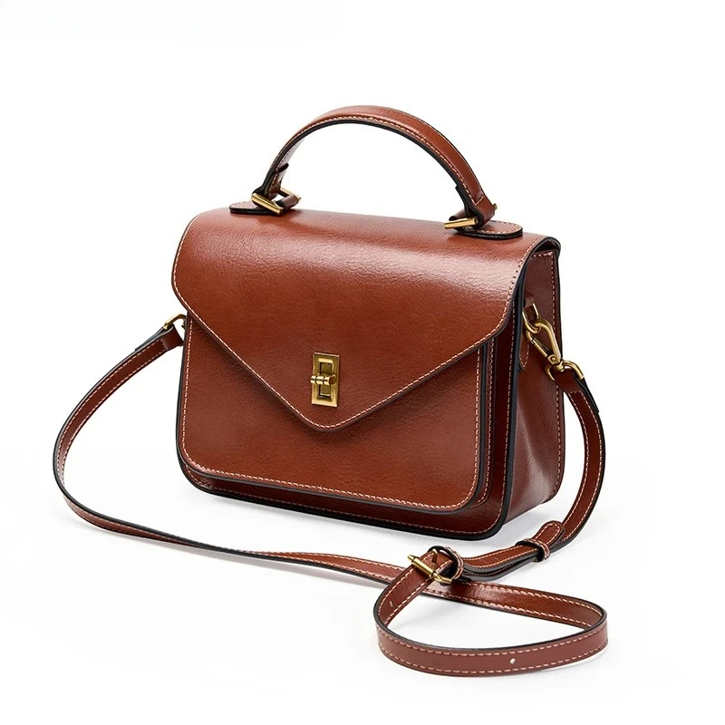 

2026 Genuine Leather Women luxury bag high quality Simple vintage Fashion Postman handbags ladies shoulder green small bag