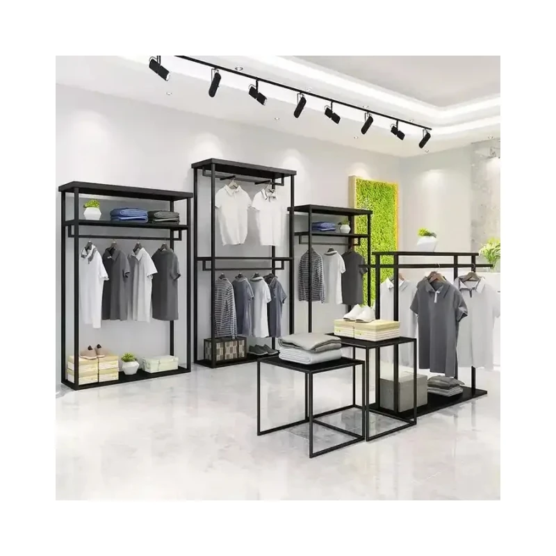 

custom.Black Retail Boutique Metal Garment Clothing Racks Heavy Duty clothe Sheving For Clothing Store Shops Fittings and D