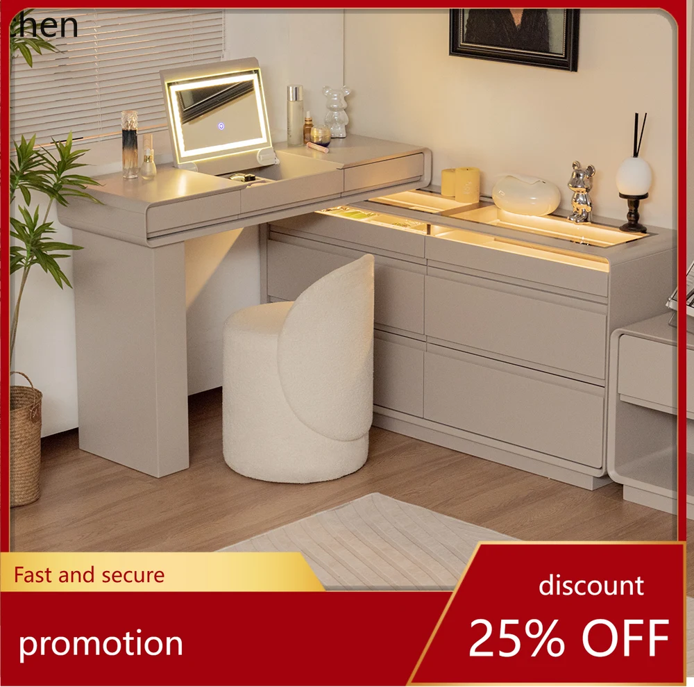 

ZML solid wood clamshell dresser chest cabinet integrated bedroom storage cabinet modern simple retractable makeup table