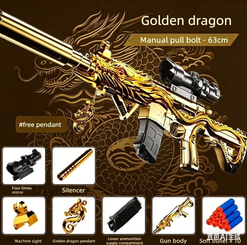 Kids Large Size M416 Golden Dragon Toy Manual Bolt Action Model for Outdoor Game