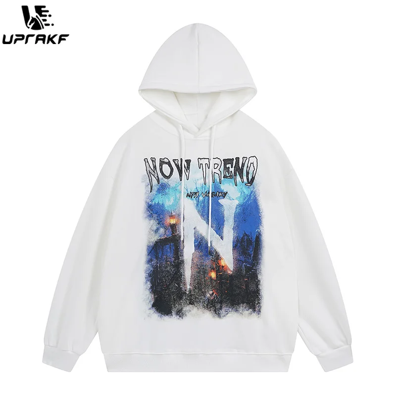 UPRAKF Retro Hoodie Streetwear High Quality Hip Hop Fashion Casual Tops Long Sleeve Pullovers American Style