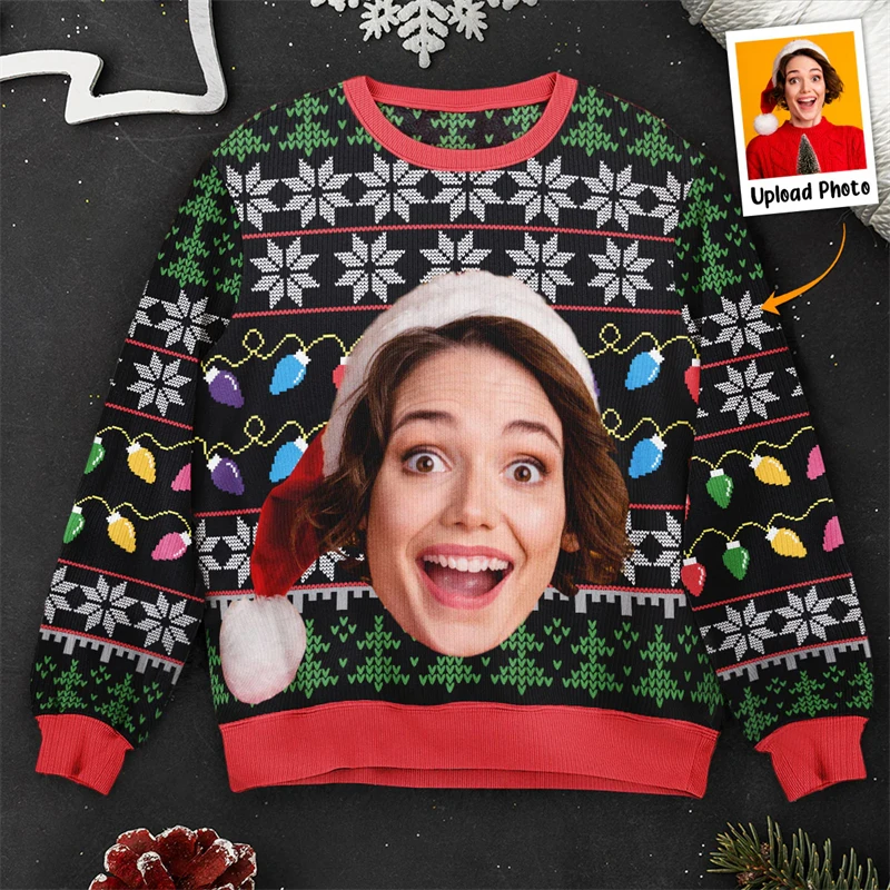 Funny Customized Face Photo 3D Printed Ugly Christmas Sweater For Women Men Clothes Personalized Xmas Party Sweatshirt Gift Tops