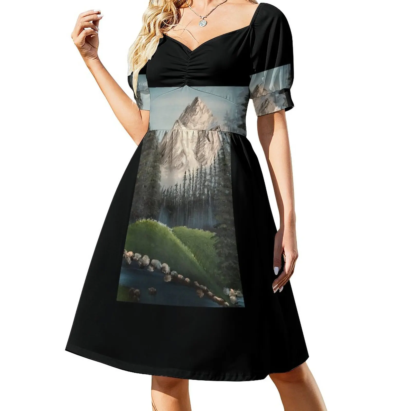 

Oil painted Bob Ross inspired colourful landscape Dress Dresses luxury woman party dress